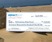 Donation check on beach background