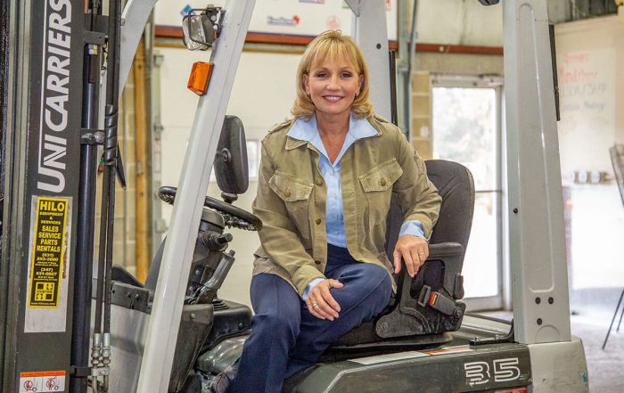 Kim Guadagno on fork lift