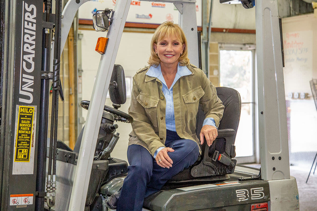 Kim Guadagno on fork lift