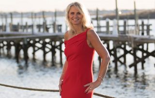 Nancy Zarriello in a red dress