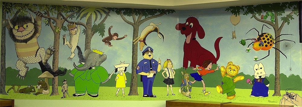 Mural of story characters