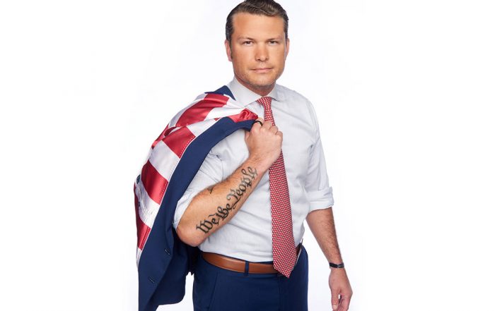 Pete Hegseth posing with American flag