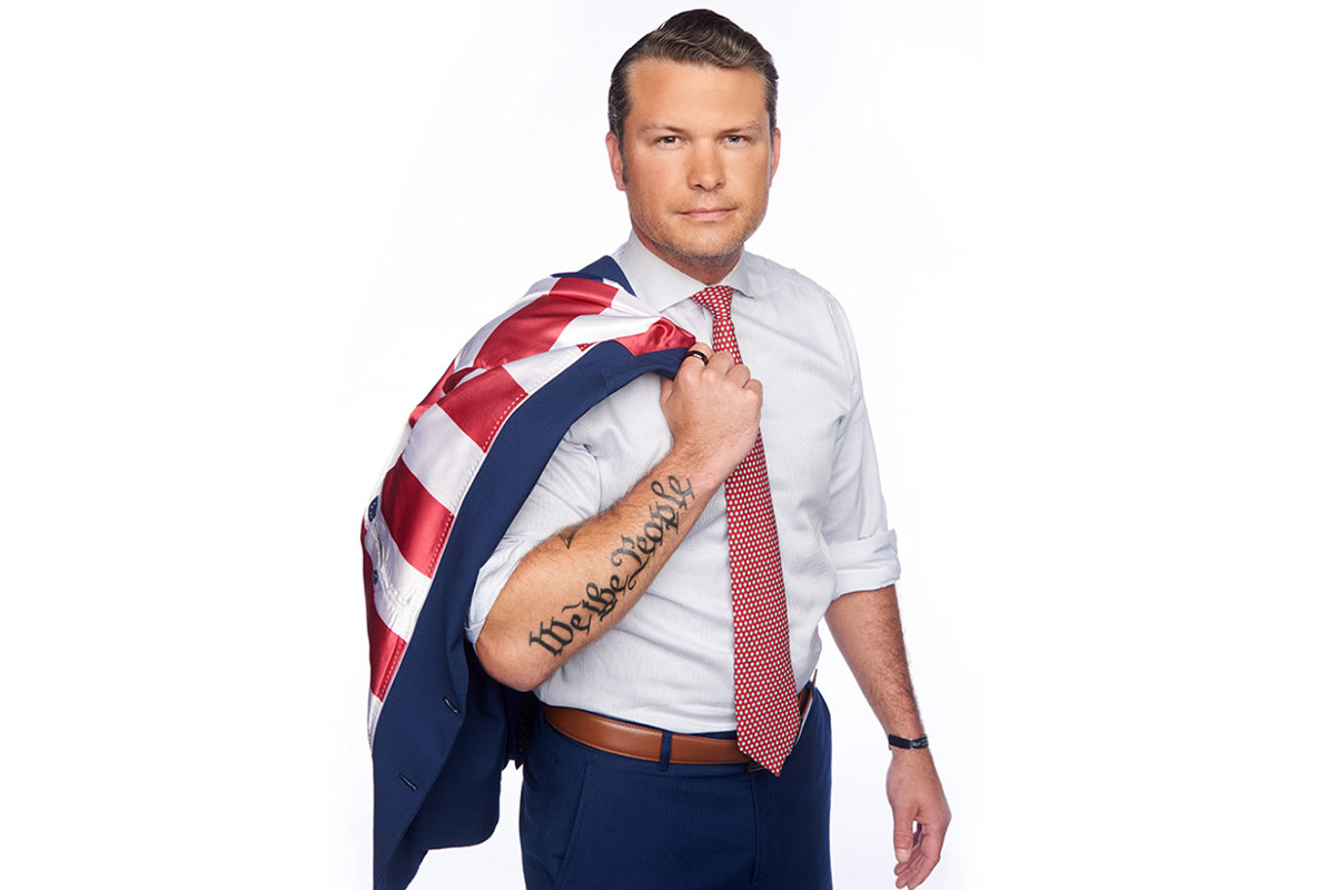 Pete Hegseth posing with American flag