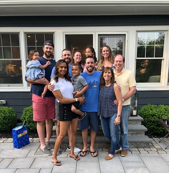 Front row, left to right: Jessica Fitzpatrick (daughter-in-law) holding her son – JP Fitzpatrick IV, Joe Fitzpatrick, Sue Fitzpatrick, Jim Fitzpatrick (back row, left to right) Lucy (Jimmy & Jessica’s daughter), being held by our son-in-law Tom Langton, Jimmy Fitzpatrick, Caitlin Fitzpatrick Langton holding Eleanor Fitzpatrick (Jimmy & Jessica’s daughter), Meghan Fitzpatrick