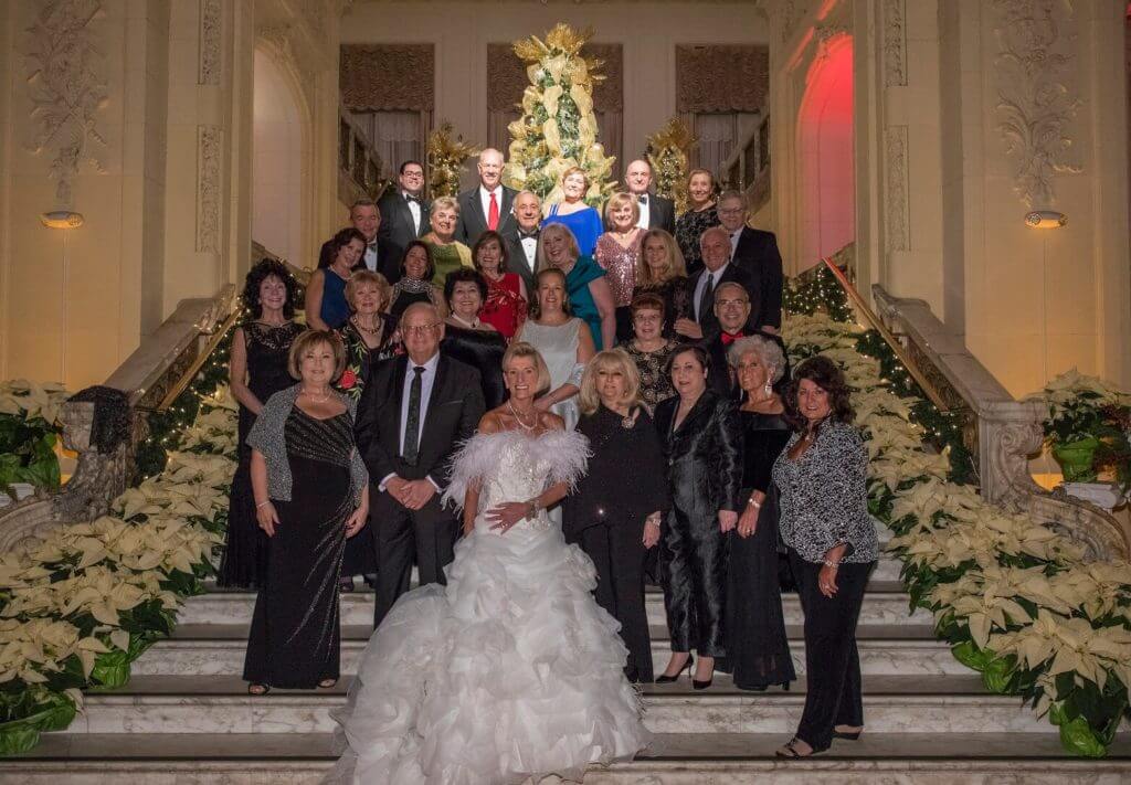 Attendees of the Holiday Ball outside Monmouth University