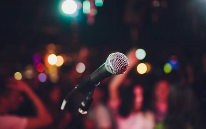 Portrait of a microphone onstage