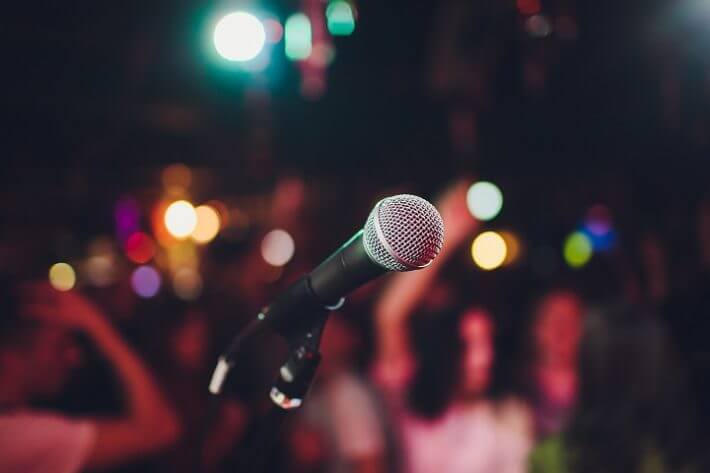 Portrait of a microphone onstage