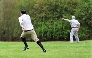 1864 Base Ball players running on field