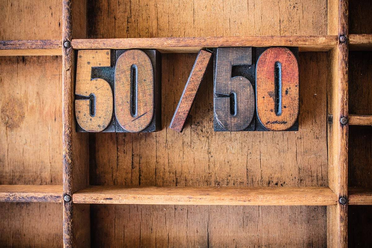 50/50 sign